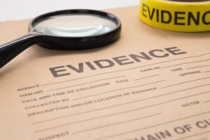 Magnifying Glass and Evidence Bag. Concept of Preserving Evidences