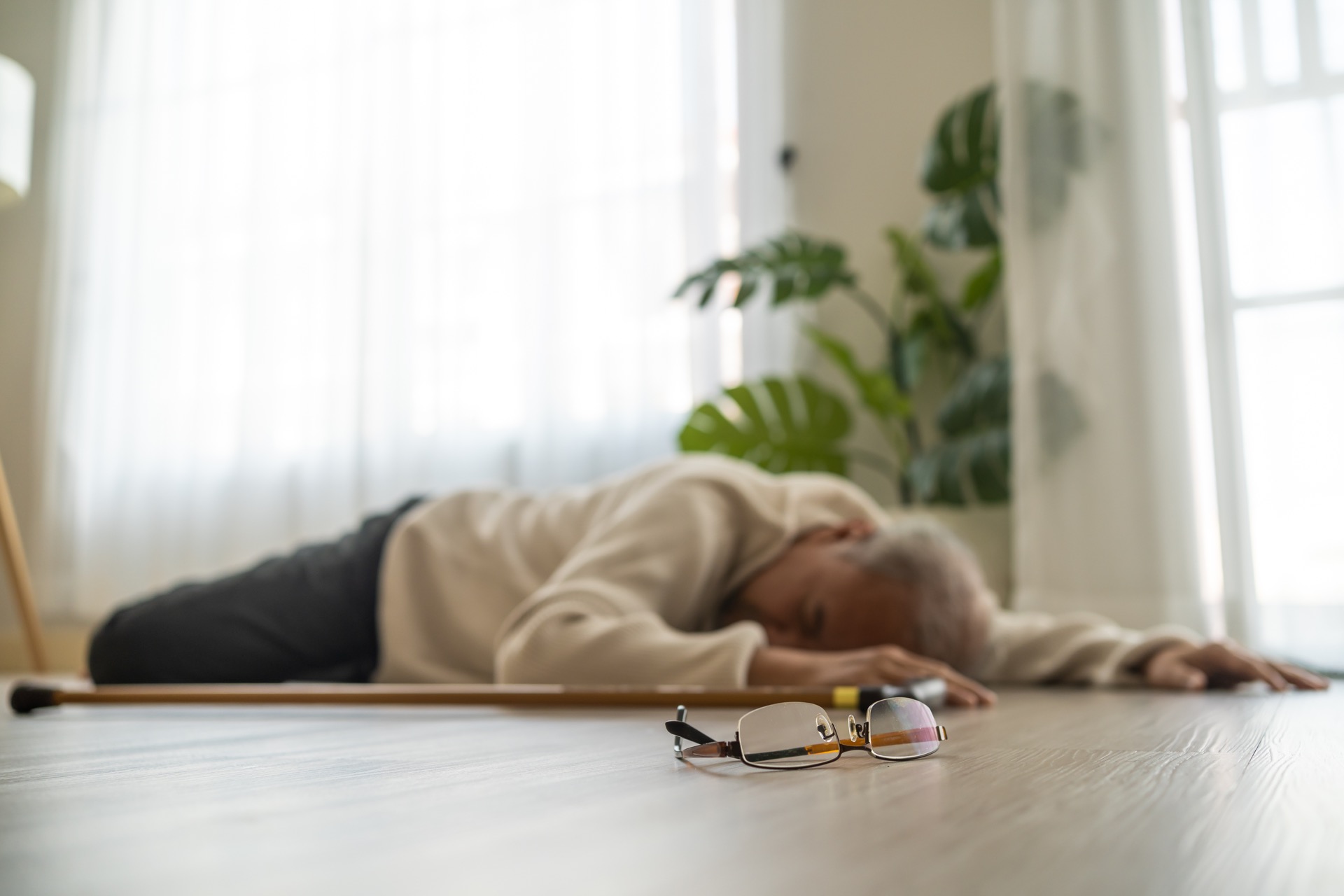 Elder Person Laying on the Floor After Slipping